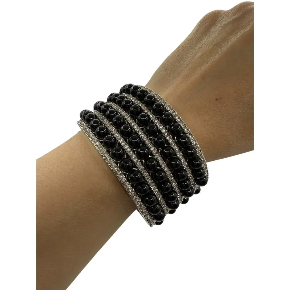 Chanel Multi Strand Bead and Crystal Silver Cuff